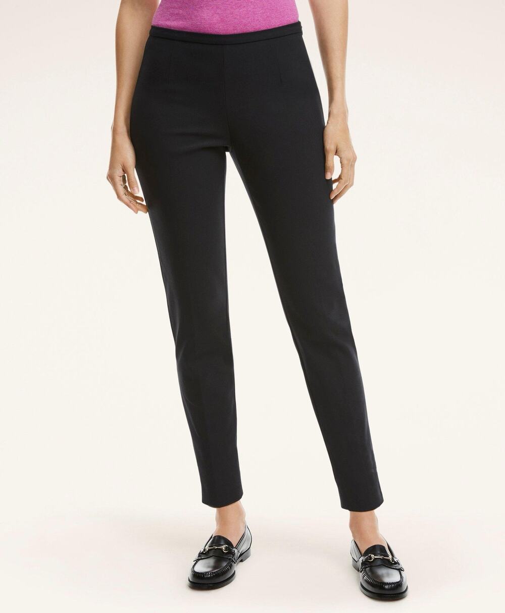Brooks Brothers Womens Black Side-Zip Stretch Cotton Pants - Size 6 - Flat Front